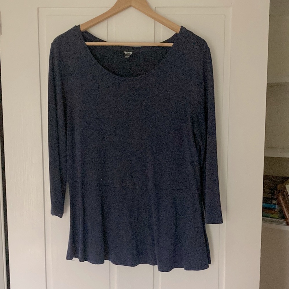 Premise Studio 3/4 sleeve shirt in navy blue.